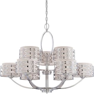 Harlow  9 Light Chandelier  Polished Nickel Finish With Slate Gray Fabric Shade