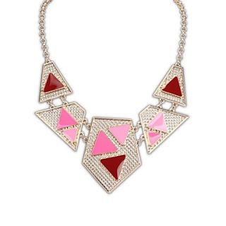 European Fashion (Geometry) Alloy Resin Elegant Chain Statement Necklace (Red and Brown Color) (1 pc)
