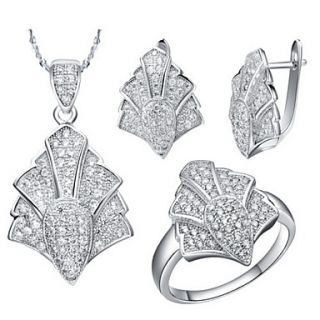 Gorgeous Silver Plated Cubic Zirconia Crown Shaped Womens Jewelry Set(Necklace,Earrings,Ring)