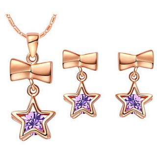 Sweet Silver Plated Purple Cubic Zirconia Star With Bowknot Womens Jewelry Set(Necklace,Earrings)(Gold,Silver)
