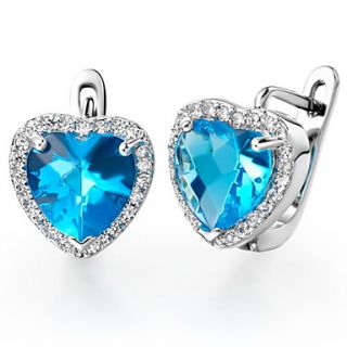 Gorgeous Silver Plated Silver With Blue Cubic Zirconia Heart Shape Womens Earring