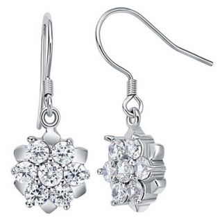 Stylish Silver Plated Silver With Cubic Zirconia Flower Drop Womens Earring