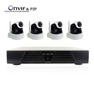 H.264 1080P 4CH NVR Kit(4pcs Wireless 720P 3.6mm Day Night Vision IP Camera)