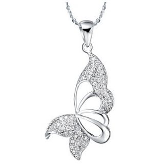 Vintage Butterfly Shape Silvery Alloy Womens Necklace(1 Pc)(Purple,White)