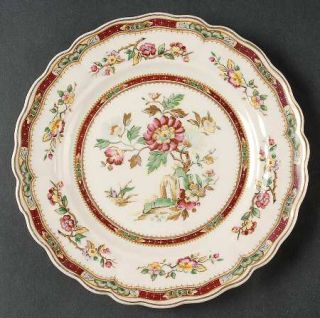 Grindley Connaught Salad Plate, Fine China Dinnerware   Floral, Maroon Band , Sc