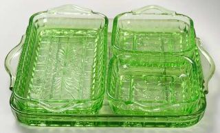 Jeannette Doric Green 4 Piece Relish Set   Green, Depression Glass
