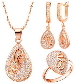 European Silver Plated Cubic Zirconia Butterfly On Drop Womens Jewelry Set(Necklace,Earrings,Ring)(Gold,Silver)