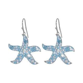 Sterling Silver Blue Crystal Starfish Earrings, Womens