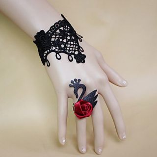 Bloody Swan Black Lace Gothic Lolita Bracelet with Scarlet Ring