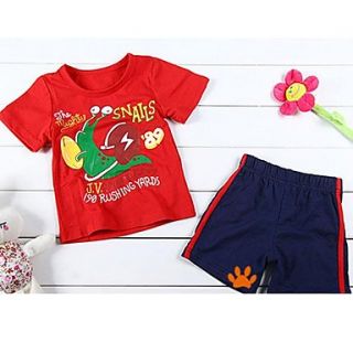 Boys Short Sleeve Round Collar Red Snail T shirts Blue Short Pants Cotton Twinsets
