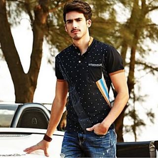 Mens Stand Collar Dots Print Casual POLO T shirt