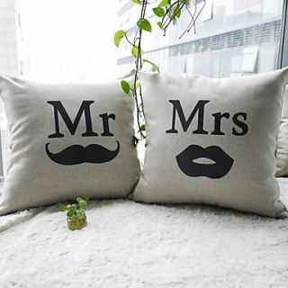 Set of 2 Mr.Moustache and Mrs.Lip Cotton/Linen Decorative Pillow Cover