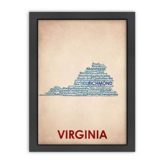 Wordmap Virginia Framed Print (LargeSubject ContemporaryFrame Black wood frame with Italian Gesso Coating, d ring hangar with on a masonite back complete with turn buttonsMedium Giclee print on natural whiteImage dimensions 18 inches x 24 inchesOuter 