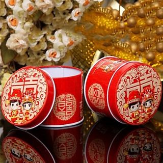 Asian Theme Red Cylinder Metal Favor Tin   Set of 10