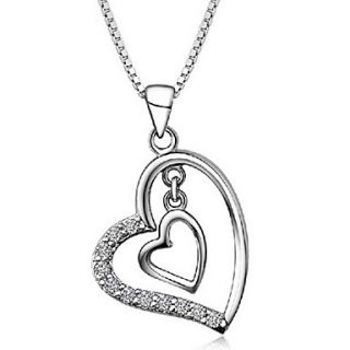 Graceful Heart Shape With Rhestone Silvery Alloy Womens Necklace(1 Pc)