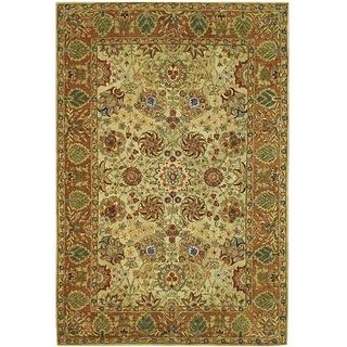 Hand made Anatolia Green/ Gold Hand spun Wool Rug (9 X 12)