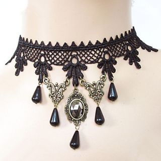 Handmade Water Drop Style Black Lace Gothic Lolita Necklace with Deluxe Gemstone