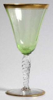 Fostoria 5097 2 Wine Glass   Stem #5097, Green Bowl, Gold Trim