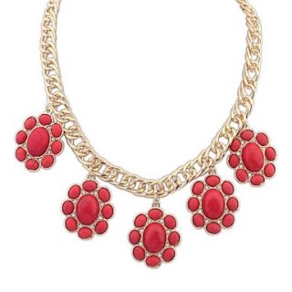 Womens European Vintage Style (Oval Flower) Resin Alloy Thick Chain Statement Necklace(More Color) (1 pc)