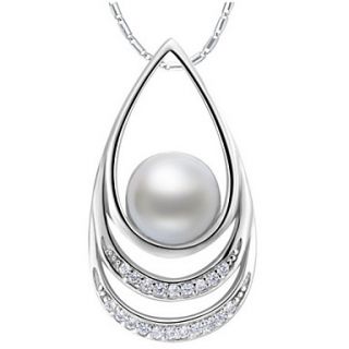 Vintage Water Drop Shape Slivery Alloy Necklace With Imitation Pearl(1 Pc)