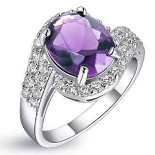 Fashionable Sliver Purple With Cubic Zirconia Round Womens Ring(1 Pc)