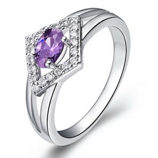 Fashionable Sliver Purple With Cubic Zirconia Oval Womens Ring(1 Pc)