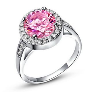 Sweet Sliver Pink With Cubic Zirconia Round Womens Ring(1 Pc)