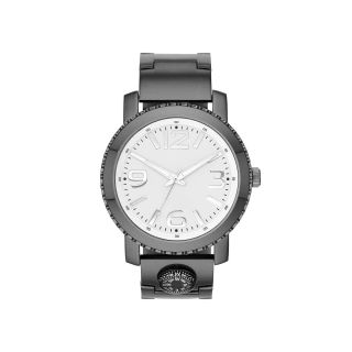 Mens Round Compass Strap Watch, Black/White