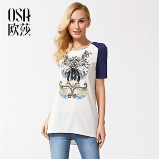 OSA Womens New Summer Hit Color Round Collar Print Plus Size Short Sleeve Casual Shirt
