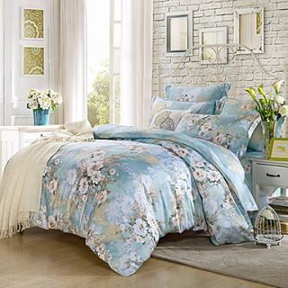 Duvet Cover Set,4 Piece Reactive Print Silky Country Botanical Floral White Flower