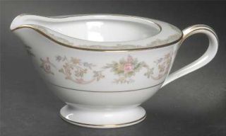 Noritake Croydon Creamer, Fine China Dinnerware   Green Border, Floral Sprays, T