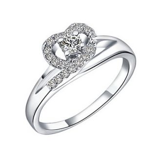 Stylish Sliver Clear With Cubic Zirconia Heart Cut Womens Ring(1 Pc)