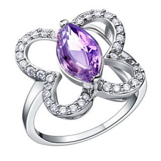 Fashionable Sliver Purple With Cubic Zirconia Oval Womens Ring(1 Pc)