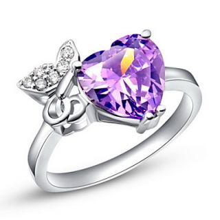 Sweet Sliver Purple With Cubic Zirconia Heart Cut Womens Ring(1 Pc)