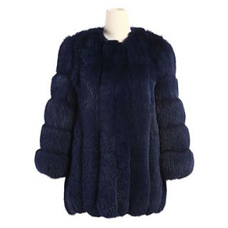 Long Sleeve Collarless Fox Fur Party/Casual Coat