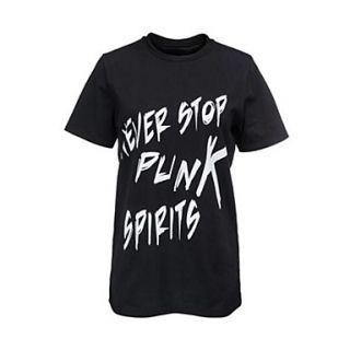 Womens Round Collar Never Stop Printed T Shirt