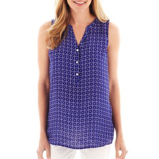 LIZ CLAIBORNE Sleeveless Splitneck Henley, Blue