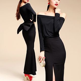 Womens Fashion A Slit Neck Bow Dress Slim Fit Suit