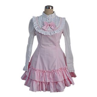 French Maid Style Pink Cotton Sweet Lolita Cosplay Dress with Bow