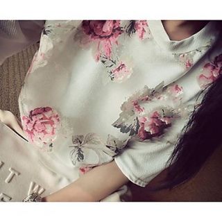 Womens New Korean Style Organza Floral Print Slim T Shirt