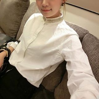 Womens Stand Collar Korean Style Casual Long Sleeve Chiffon Shirts