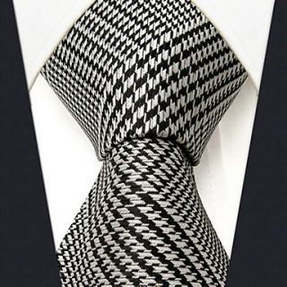 Mens Business Check Pattern White Silk Necktie