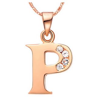 Fashion P Logo Alloy Womens Necklace With Rhinestone(1 Pc)(Gold,Silvery)