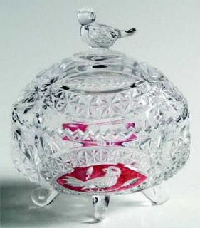 Hofbauer Byrdes Collection Ruby (The) Footed Candy Box and Lid   Pressed, Cut Bi