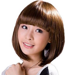 Capless Short Curly Hair Light Brown Stylish Synthetic Full Bang Wigs
