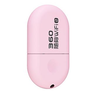 360 Mini Portable Wifi Dongle Wireless Router with Built in PIFA Antennas (Pink)