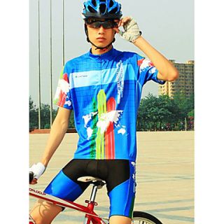 CoolChange Mens Short Sleeve Polyester Breathable Blue Cycling Suit(Random Color for Pad)