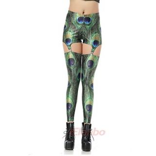 Elonbo Peacock Feather Style Digital Painting Tight Women Clip Leggings