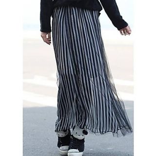 Womens Korean Style Mesh Vertical Stripes Chiffon Skirts