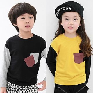 Childrens Round Collar Double Pocket Color Matching T shirts